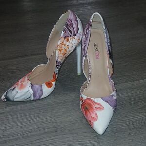 JustFab Monika Floral Stiletto Heels Watercolor Pointed Toe Pumps  Sz 7.5 NWOT